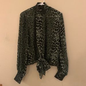 NWOT Green Leopard Blouse